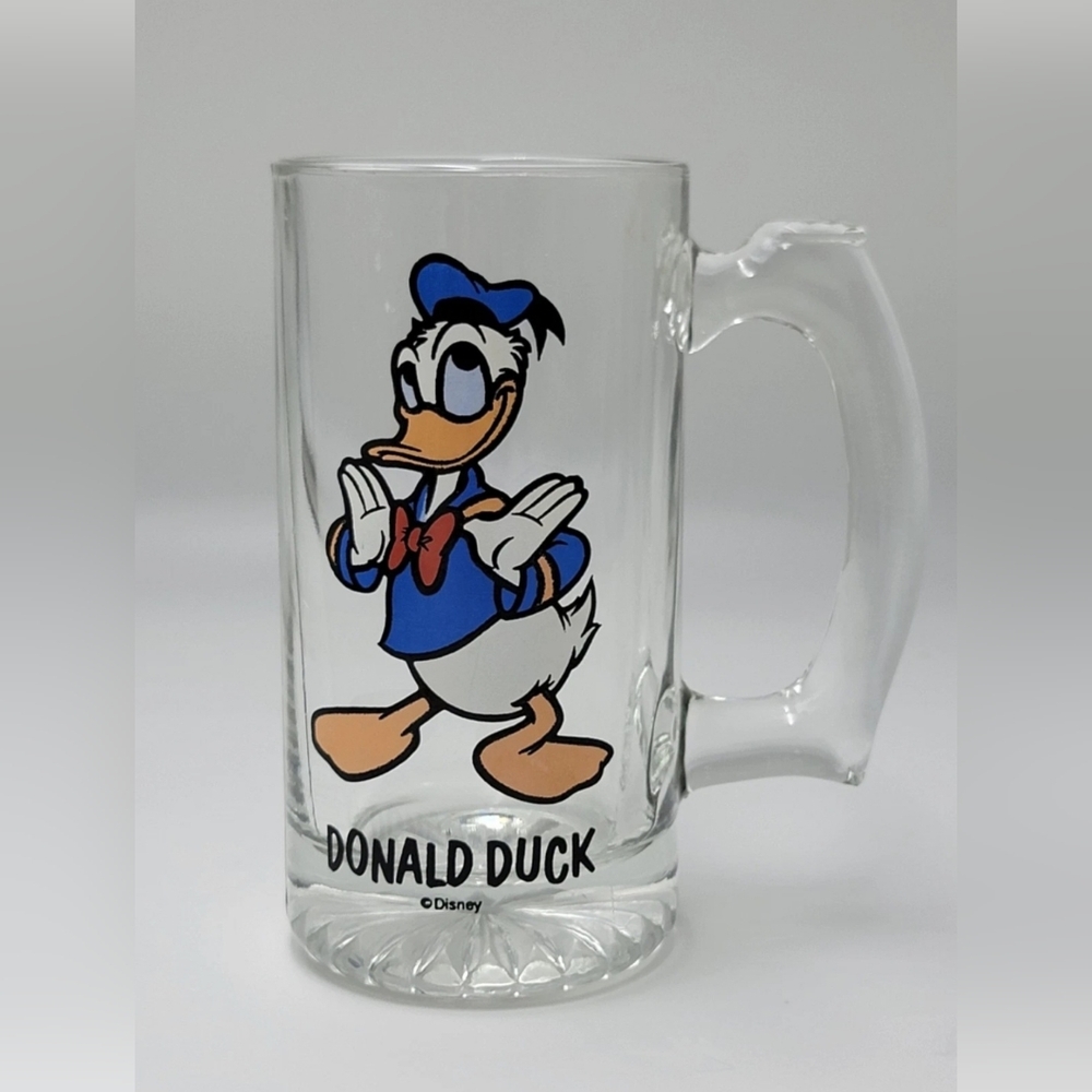 Vintage Disney Donald Duck Heavy Thick Clear Glass Root Beer Mug Stein Cup